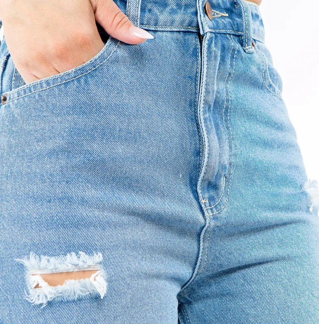 High Waisted Distressed Wide Leg Jeans
