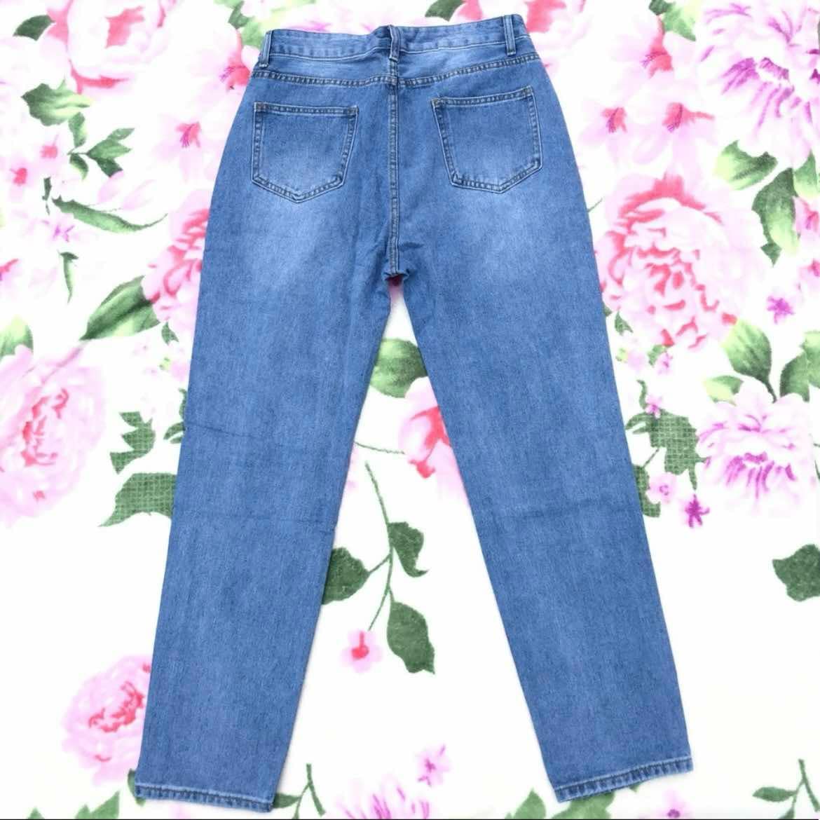 Blue High Rise Distressed Ripped Jeans