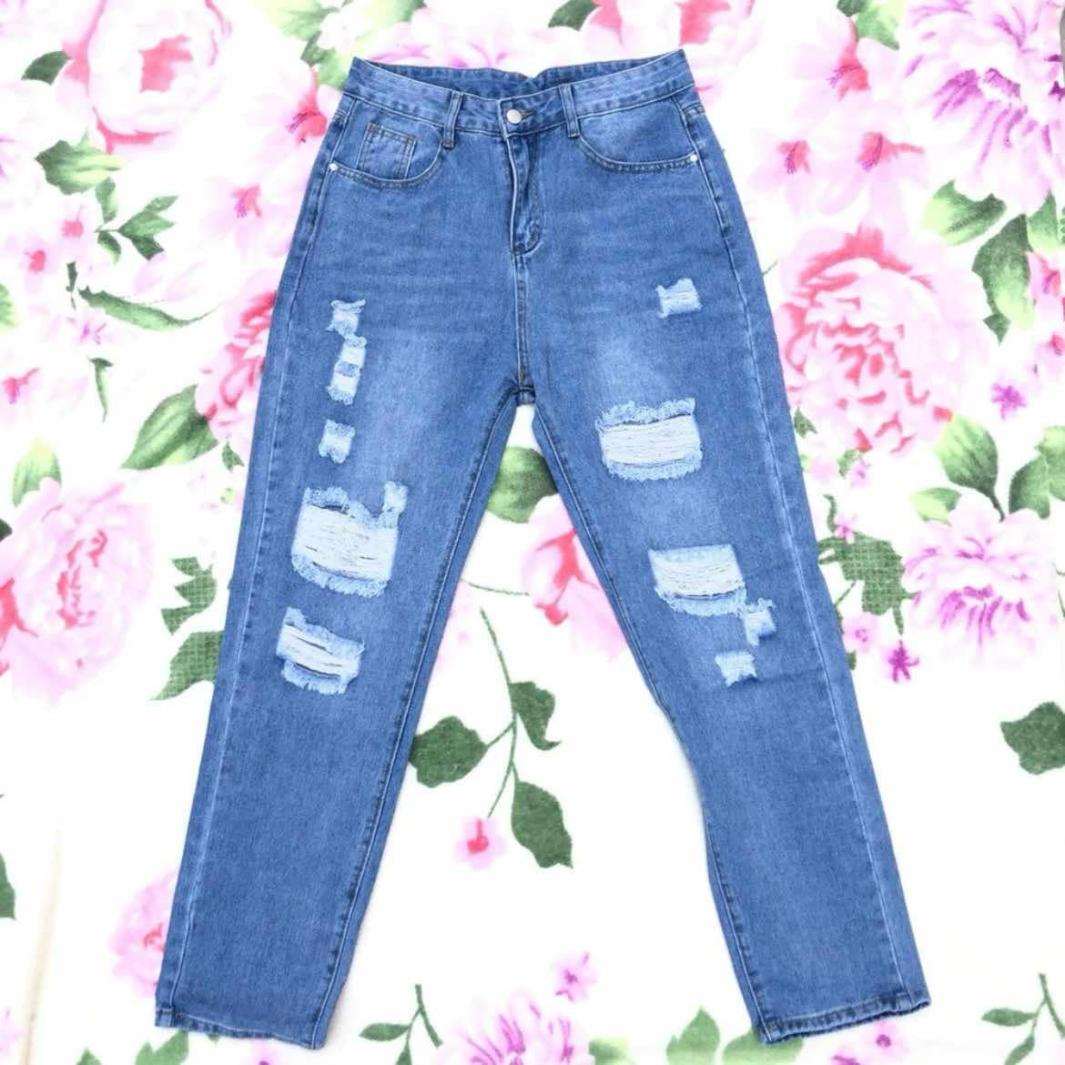 Blue High Rise Distressed Ripped Jeans