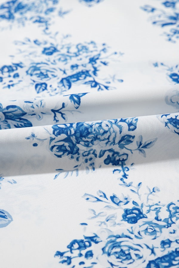 Blue & White Floral Ruffle Maxi Skirt