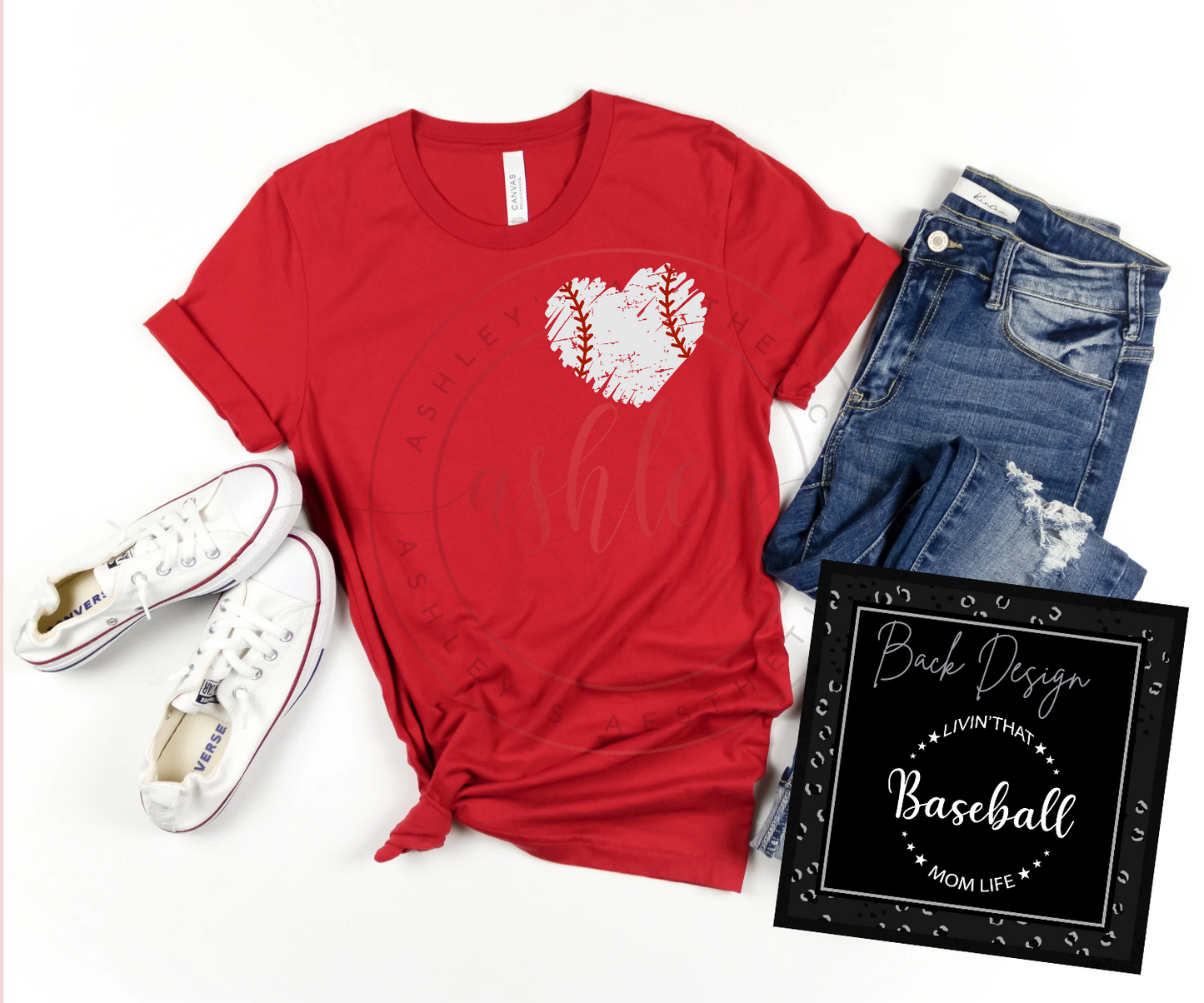 Livin That Baseball Mom Life with Distressed Baseball Heart Pocket