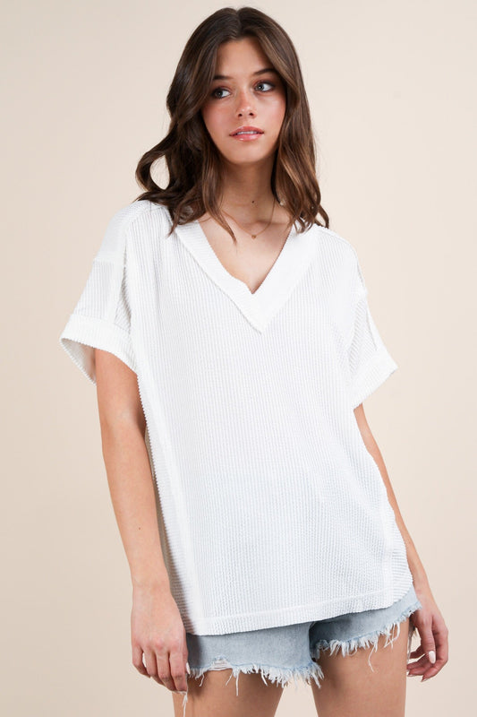 White Raw Edged Oversized Tee
