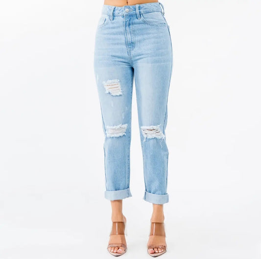 High Waisted Distressed Mom Jeans