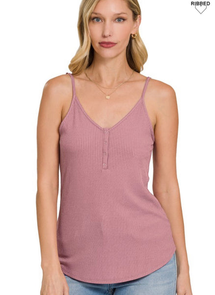 Mia Mauve Ribbed Knit Tank Top