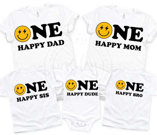 One Happy Smiley Face Matching 1st Birthday Tees