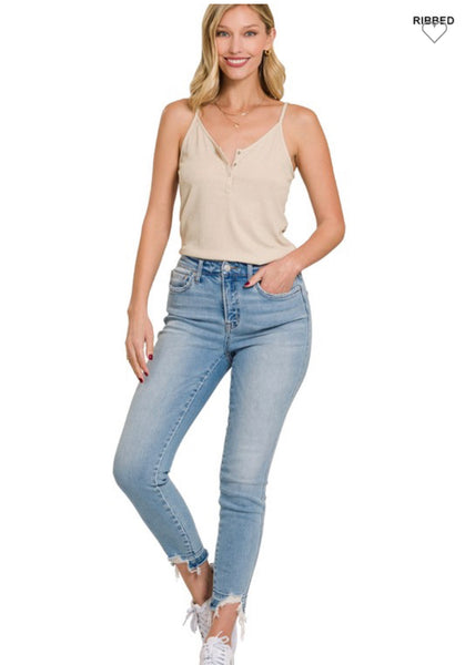 Mia Sand Ribbed Knit Tank Top