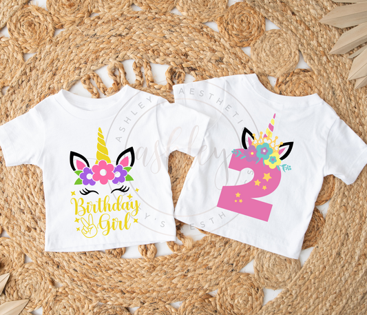 Customizable Unicorn Birthday Girl Front and Back