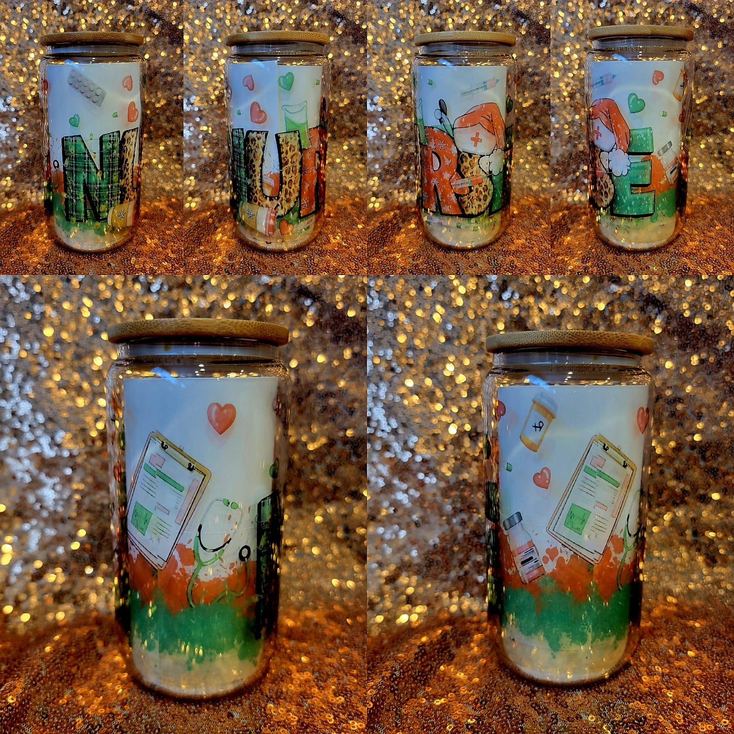 Christmas Nurse 16oz Libby Glass with Bamboo Lid