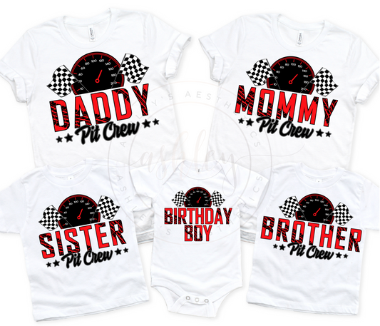 Racing Pit Crew Themed Birthday Matching Tees