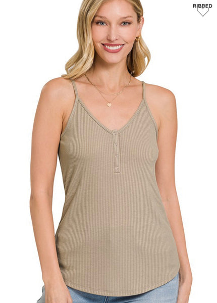 Mia Sand Ribbed Knit Tank Top