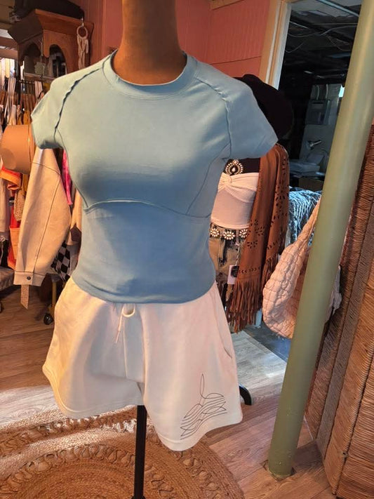 Dusty Blue Zenana Fitted Crop Tee