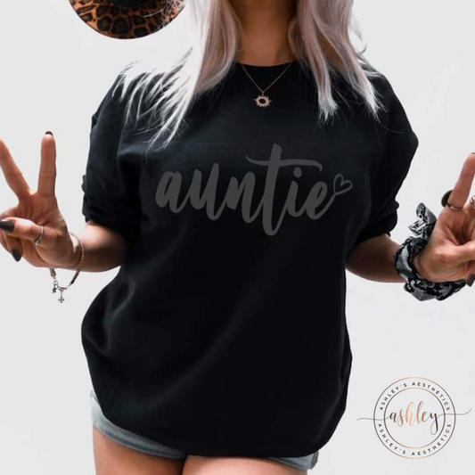 Auntie Cursive Heart Black Puff
