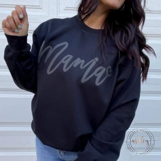 Mama Cursive Heart Black Puff